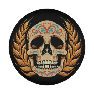 Sugar skull with wheat laurel day of the dead Halloween tire cover art