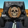 Wheat laurel sugar skull day of the dead spare tire cover on Jeep, no camera hole