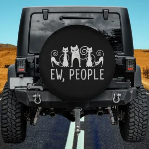whimsical white cats ew people funny spare tire cover with no camera hole for Jeep