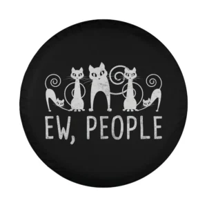 whimsical white cats ew people funny spare tire cover design closeup
