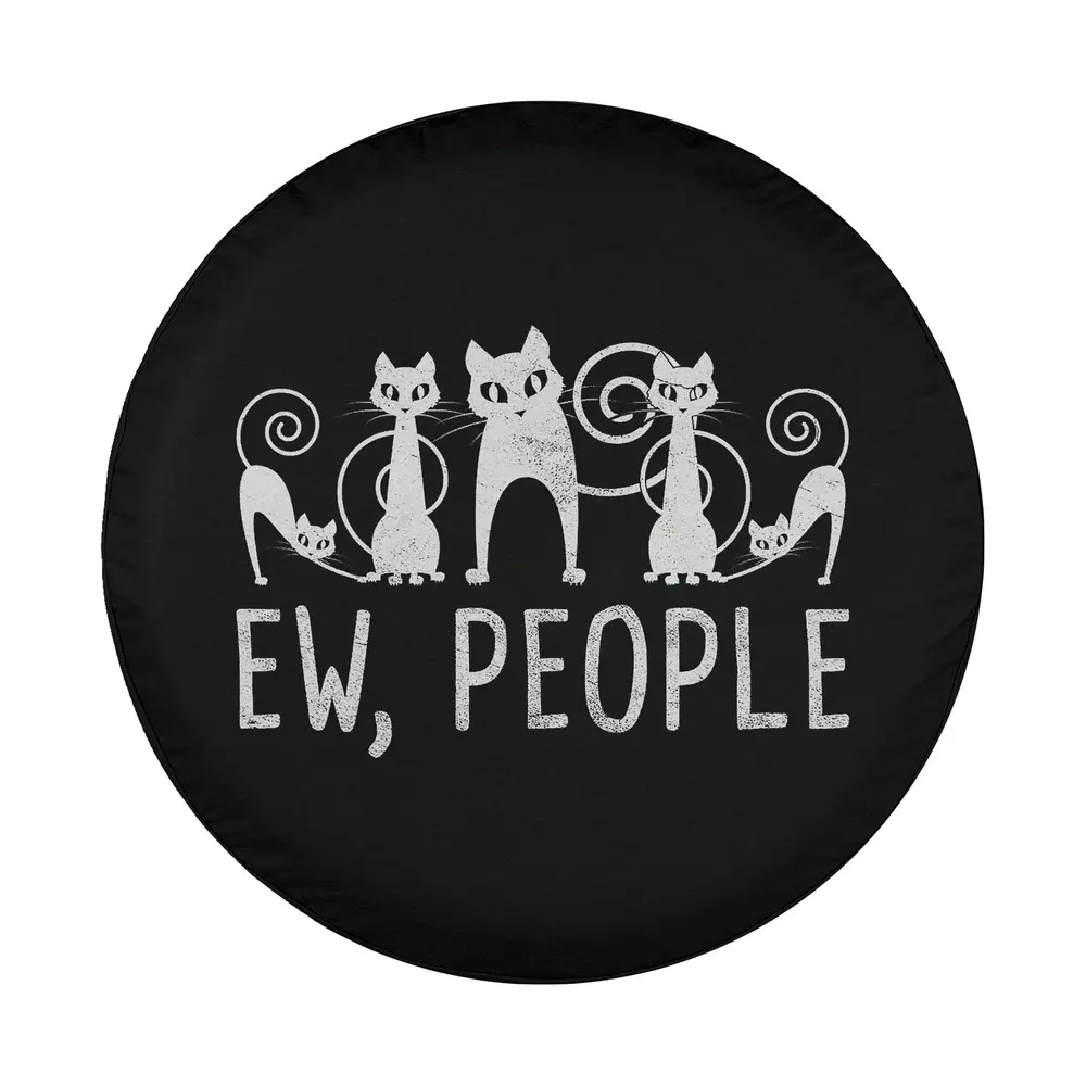 whimsical white cats ew people funny spare tire cover design closeup
