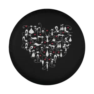 Heart-shaped group of white cats and red hearts for Valentine tire cover