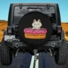 White cat in pink donut with sprinkles cat spare tire cover no camera hole for Jeep RV