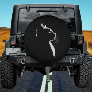 white cat silhouette minimalist illustration spare tire cover no camera hole