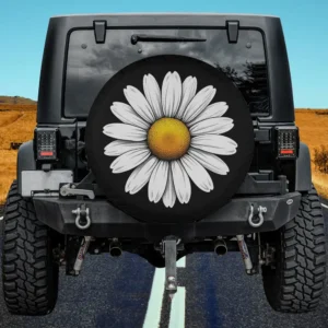 White daisy yellow center summer flower spare tire cover no camera hole for Jeep, SUV, RV