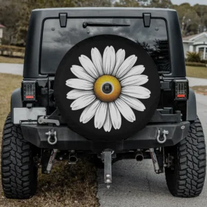 White daisy yellow center summer flower spare tire cover with camera hole for Jeep, SUV, RV