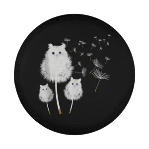 whimsical white dandelion cat blue eyes spare tire cover design only