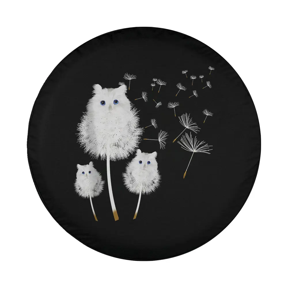 whimsical white dandelion cat blue eyes spare tire cover design only