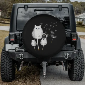 white dandelion cat blue eyes spare tire cover with camera hole for Jeep SUV RV