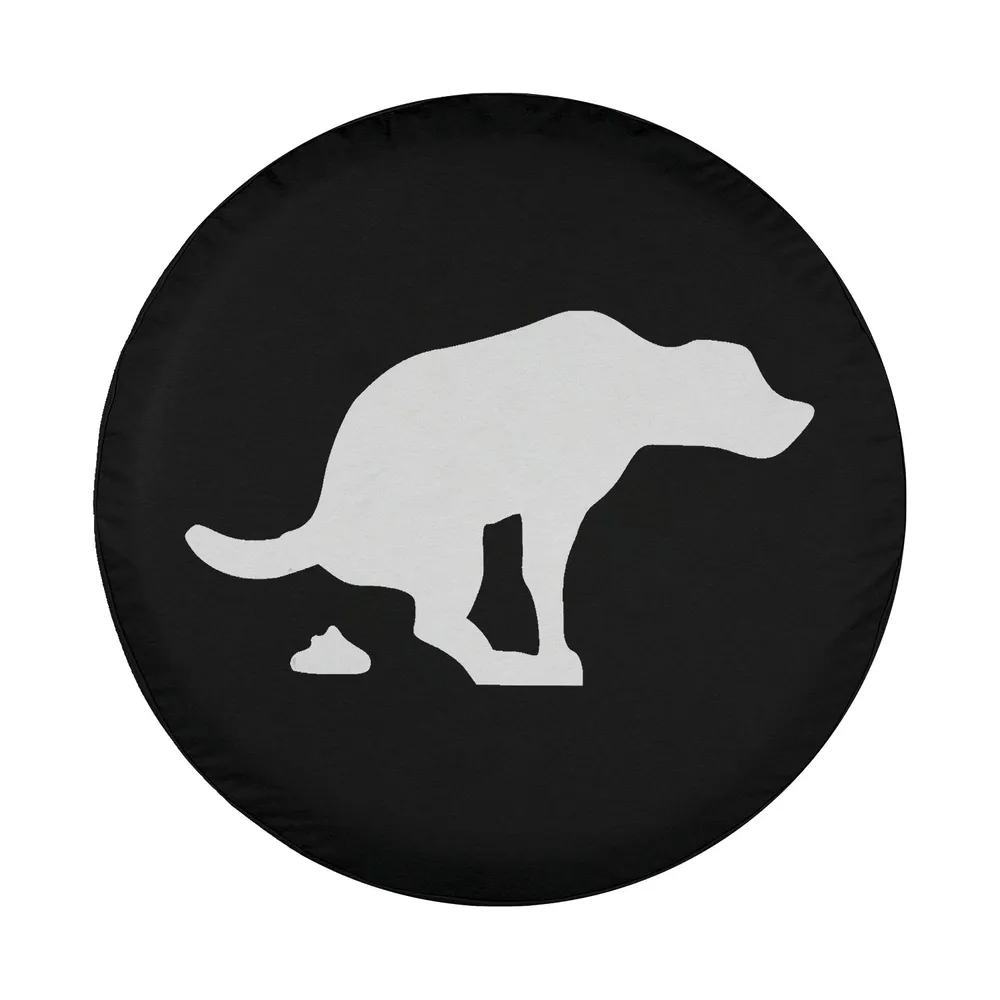 funny white dog silhouette and poop icon design for spare tire cover