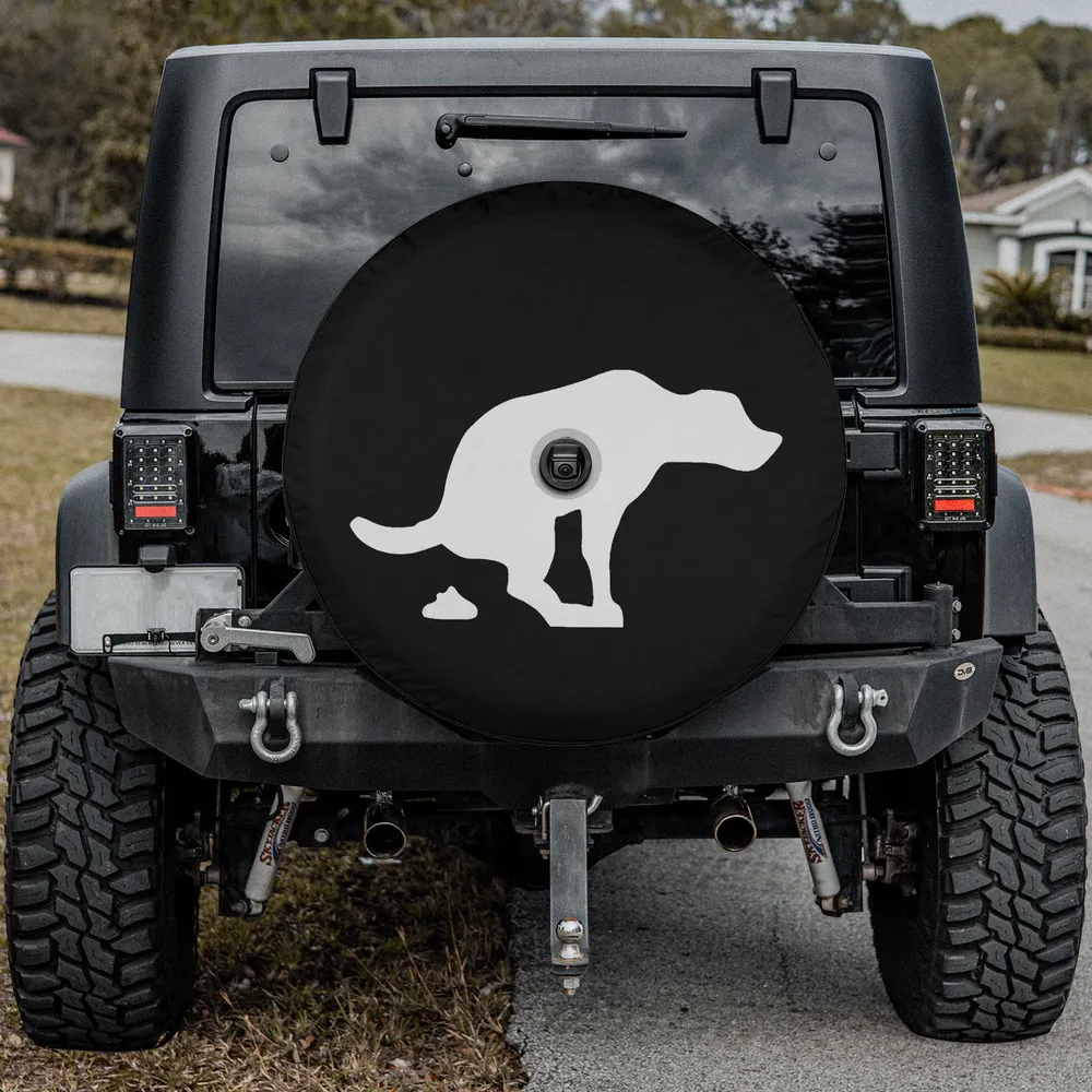 white dog silhouette poop funny spare tire cover with camera hole for Jeep Wrangler Bronco