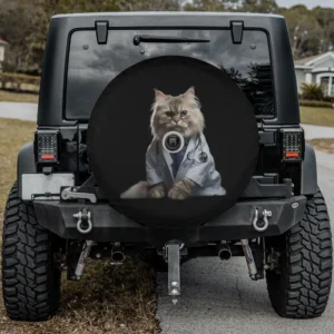 white fluffy cat doctor stethoscope spare tire cover with backup camera hole