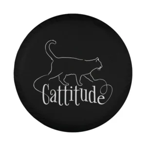 minimalist white line art cat with cattitude script design