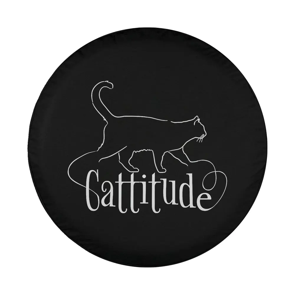 minimalist white line art cat with cattitude script design