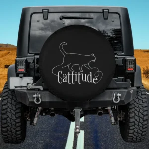 white line art cat script cattitude spare tire cover without camera hole