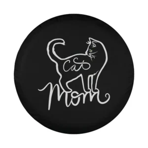 Minimalist white line art cat with green eye and cat mom humor design