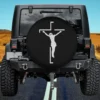 White Minimalist Cross Jesus Silhouette Ford Bronco Spare Tire Cover No Camera Hole