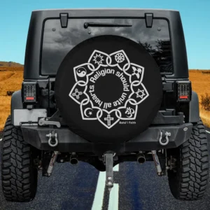 white religious symbols circle unity quote spare tire cover for Honda HRV with no camera hole