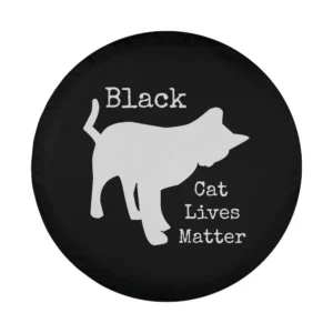 Design of white silhouette black cat lives matter rescue spare tire cover
