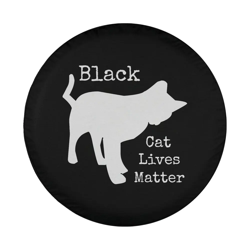 Design of white silhouette black cat lives matter rescue spare tire cover
