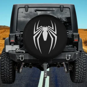 white spider emblem black marvel spiderman game spare tire cover no camera hole