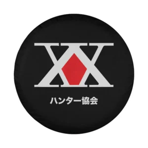 white xx red diamond hunter x hunter logo design for spare tire cover