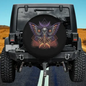 wiccan crescent skull moth geometric spare tire cover no camera hole