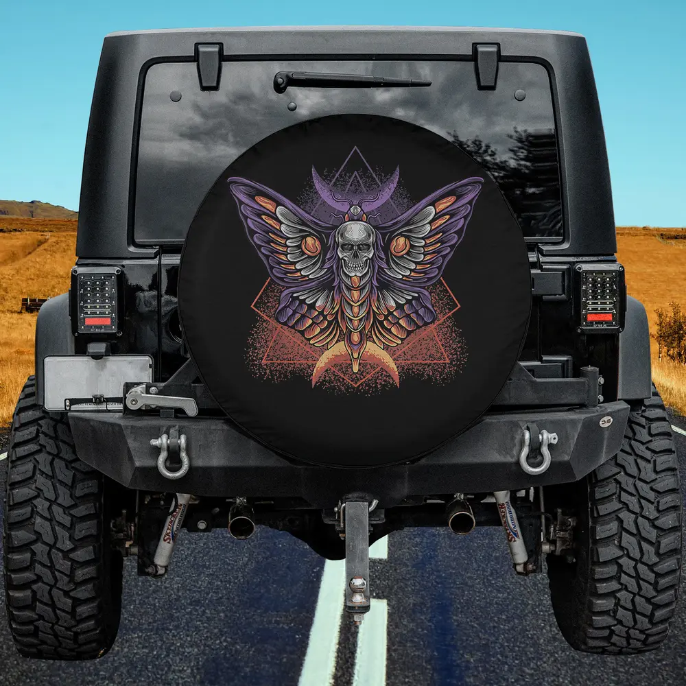 wiccan crescent skull moth geometric spare tire cover no camera hole