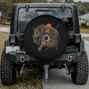 wild boar hunting bigfoot sasquatch hunter spare tire cover with camera hole