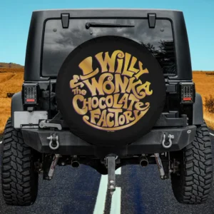 Gold top hat purple logo Willy Wonka Chocolate Factory spare tire cover no camera hole