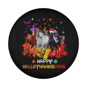 Witch hat santa hat horse happy Hallothanksmas design only for spare tire cover