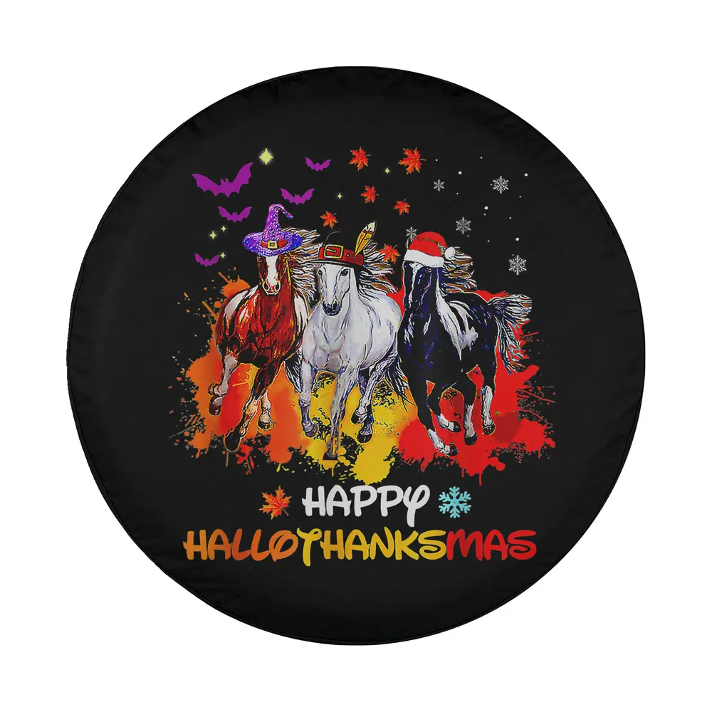 Witch hat santa hat horse happy Hallothanksmas design only for spare tire cover