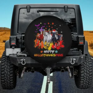 Witch hat santa hat horse happy Hallothanksmas spare tire cover no camera hole for Jeep