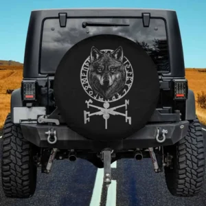Wolf head Orhun runic compass spare tire cover for Jeep Gladiator with no camera hole