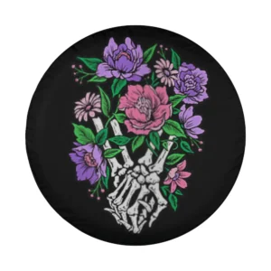 womens skeleton hands floral bouquet halloween design closeup