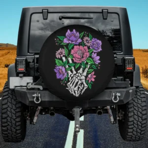 womens skeleton hands floral bouquet halloween spare tire cover no camera hole