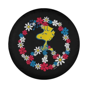 Woodstock flower peace sign americana design closeup for spare tire cover