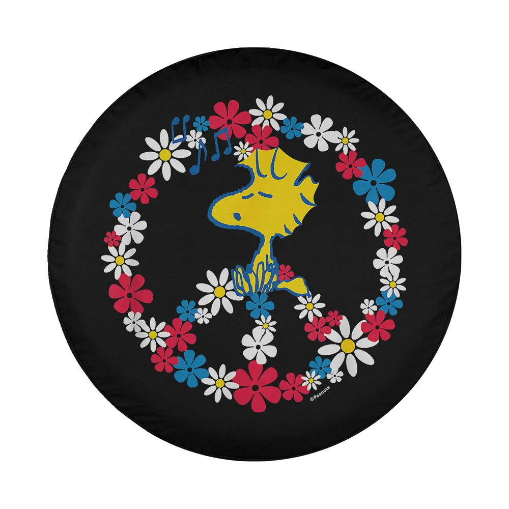 Woodstock flower peace sign americana design closeup for spare tire cover