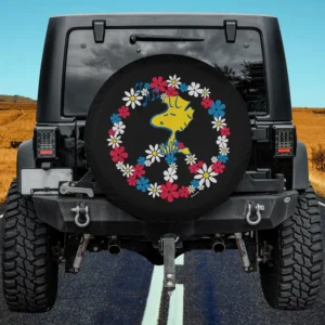 Woodstock flower peace sign americana spare tire cover no camera hole for Ford Bronco Jeep RV