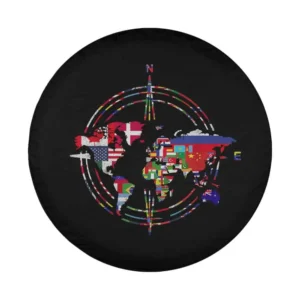 World flags compass world map spare tire cover design graphic only