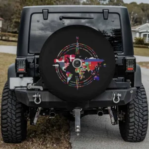 World flags compass world map spare tire cover for Jeep Gladiator with camera hole