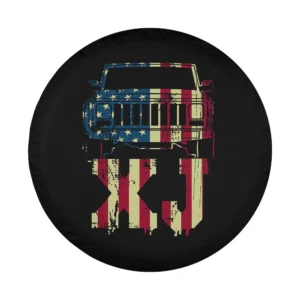 Distressed American flag XJ Jeep front graphic design for spare tire cover