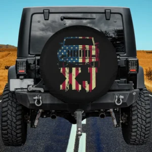 Distressed American flag XJ Jeep graphic spare tire cover for Honda CRV, no camera hole