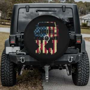 Distressed American flag XJ Jeep spare tire cover for Honda CRV with camera hole option