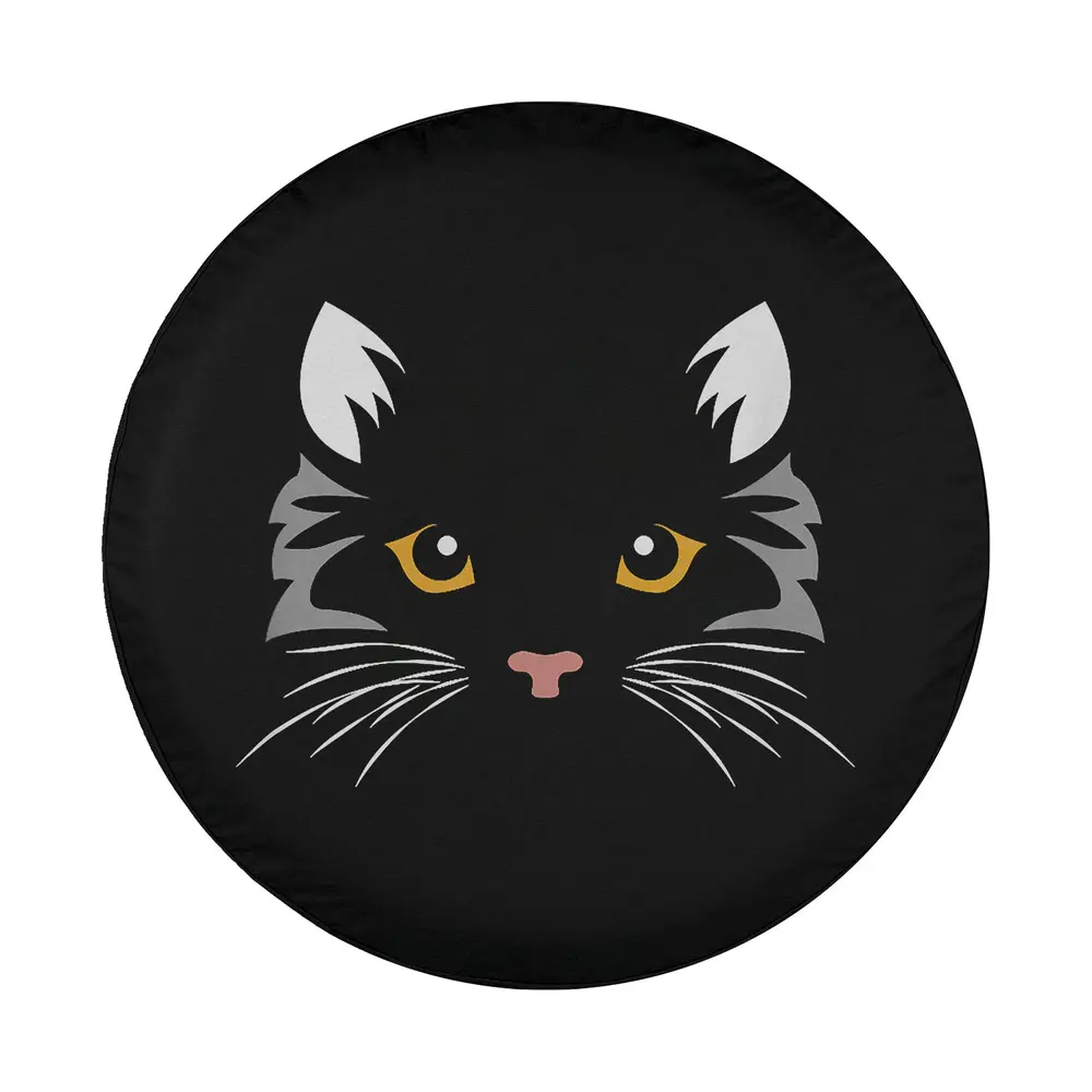 yellow eyes black cat face halloween graphic design for spare tire cover