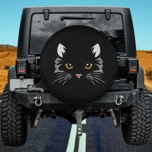 yellow eyes black cat face halloween spare tire cover no camera hole for Jeep SUV RV