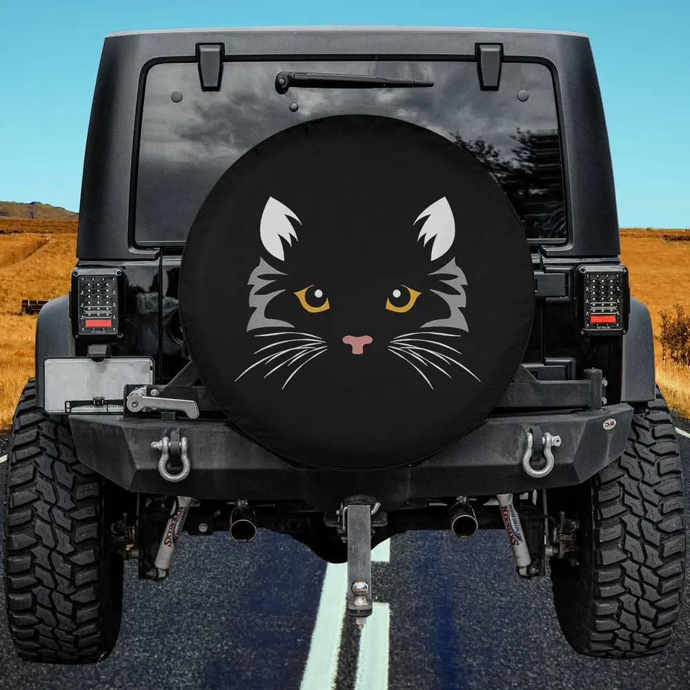 yellow eyes black cat face halloween spare tire cover no camera hole for Jeep SUV RV