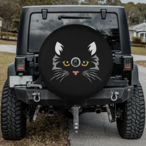 yellow eyes black cat face halloween spare tire cover with camera hole for Jeep SUV RV