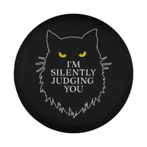 yellow eyes black cat silhouette silently judging spare tire cover design only