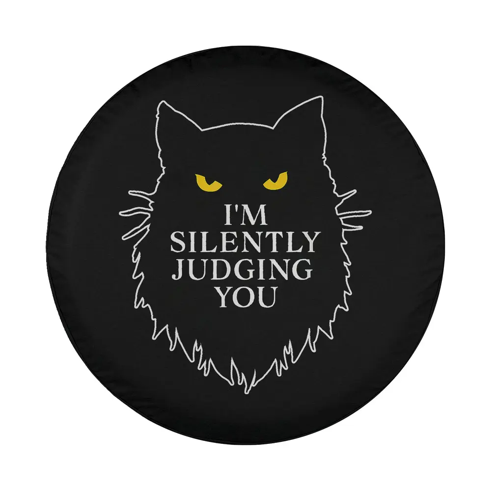 yellow eyes black cat silhouette silently judging spare tire cover design only